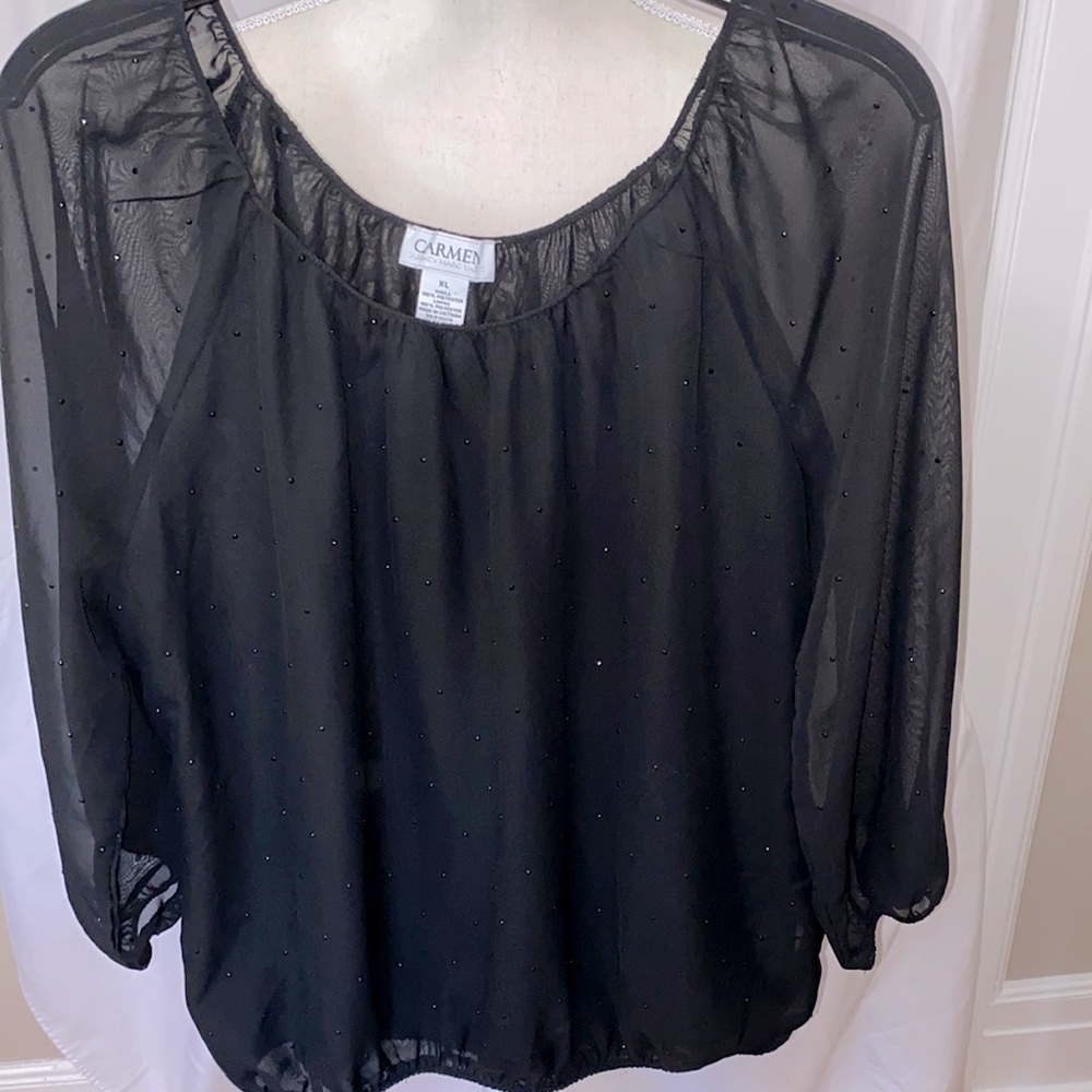 Carmen Marc Valvo Black rhinestone embellished top